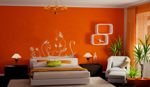 Оранжевая спальня фото
