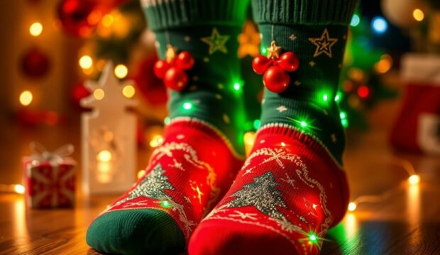 Носки с новогодними украшениями: праздничное настроение