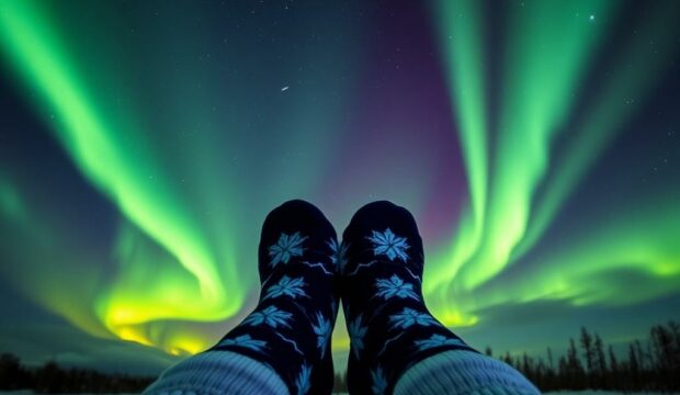 Носки с северным сиянием: магия природы