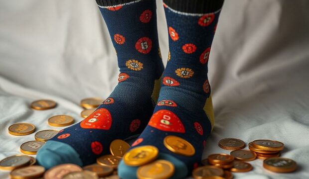 Носки с криптовалютами: биткоин и коины в принте