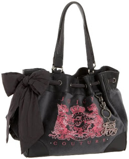 Черно - серая сумка JUICY COUTURE с розовым логотипом Джуси и бантом на ручке