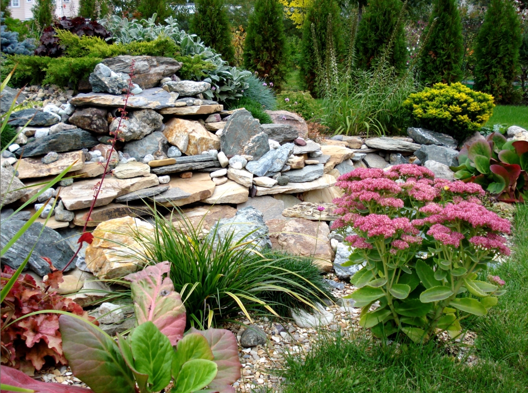 Декоративные камни в саду фото