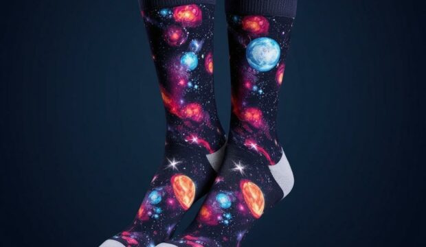 Носки с галактиками: космический принт — маленький аксессуар с небесной историей